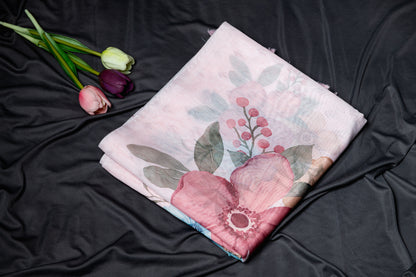 Semi tussar floral print saree-pink