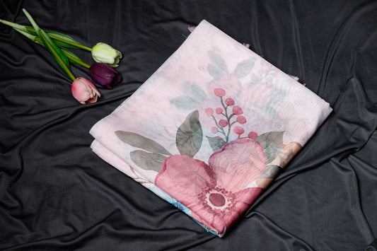 Semi tussar floral print saree-pink