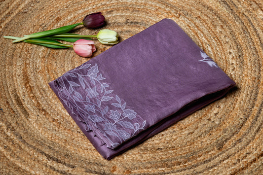 Pure Organza applique saree- Lilac