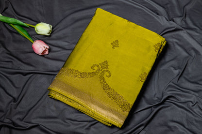 Premium Banarasi Mashru silk with weaving- Mehendi green