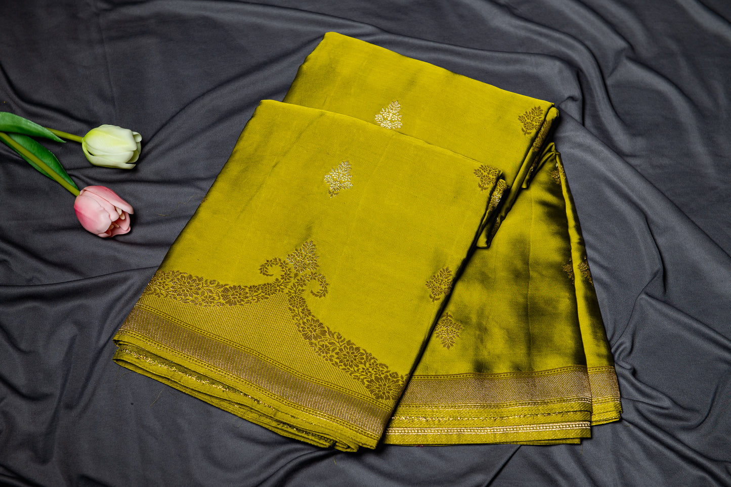 Premium Banarasi Mashru silk with weaving- Mehendi green