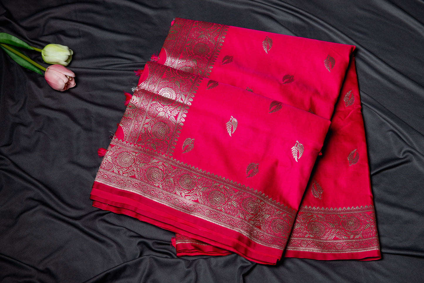 Banarasi soft mashru silk saree - Rani Pink