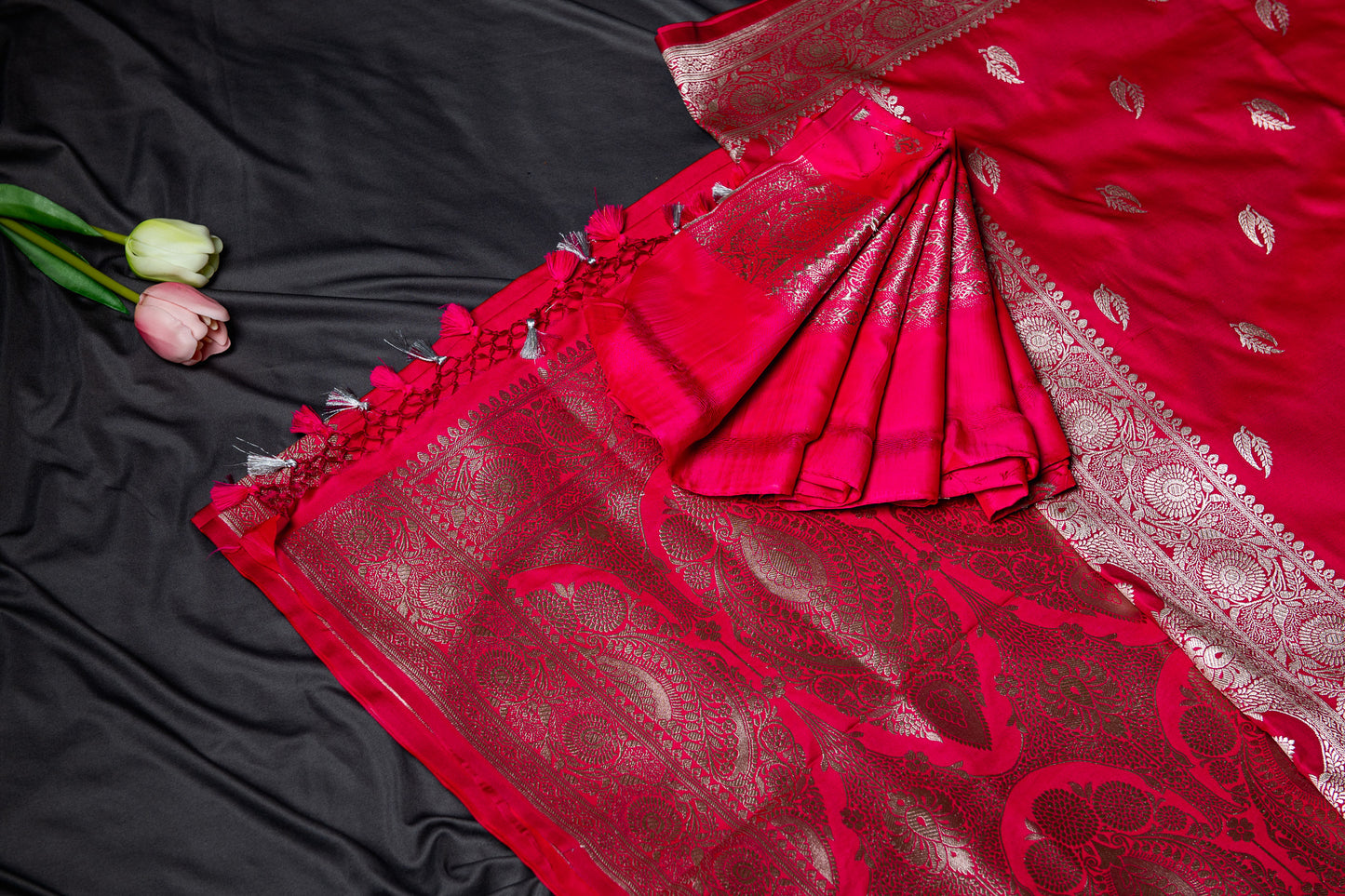 Banarasi soft mashru silk saree - Rani Pink