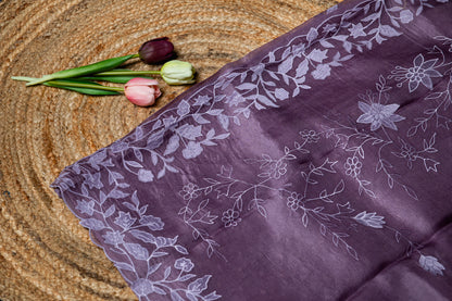 Pure Organza applique saree- Lilac