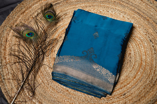 Premium Banarasi Mashru silk with weaving- Blue