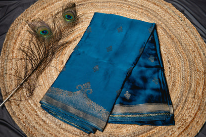 Premium Banarasi Mashru silk with weaving- Blue