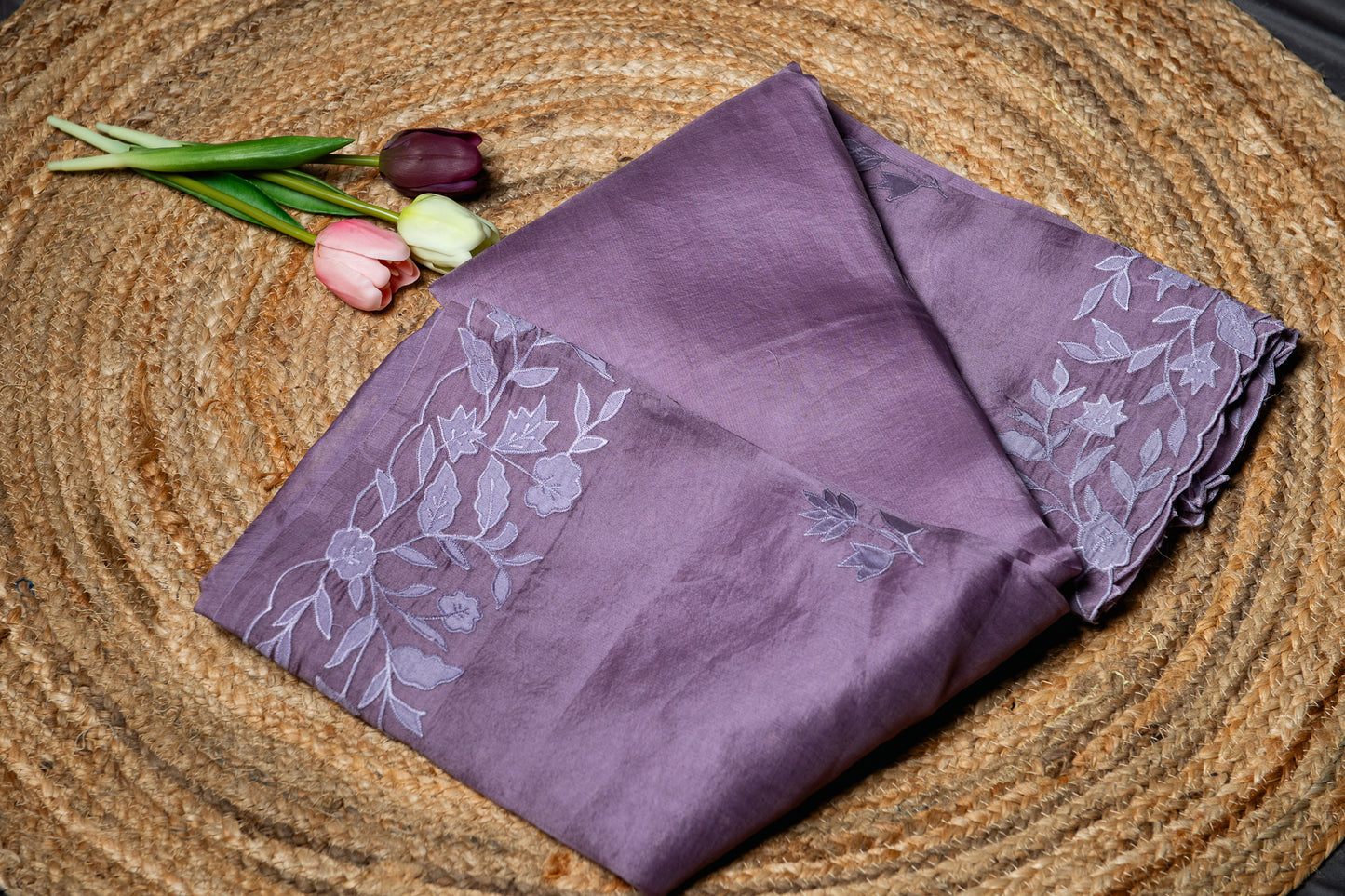 Pure Organza applique saree- Lilac