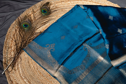 Premium Banarasi Mashru silk with weaving- Blue
