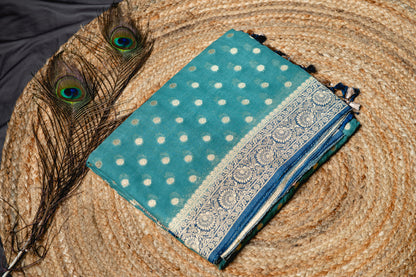 Gorgette Khaddi banarasi saree - Blue