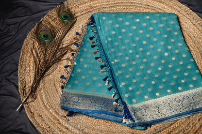 Gorgette Khaddi banarasi saree - Blue