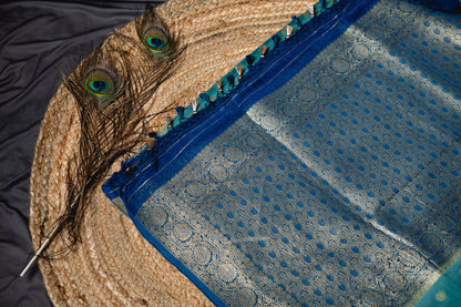 Gorgette Khaddi banarasi saree - Blue