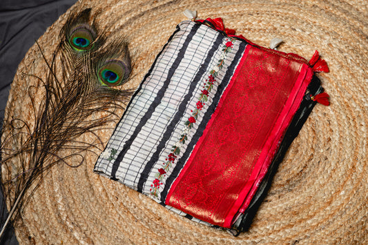 Premium Soft munga silk with frenchknot hand embroidery