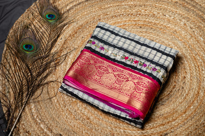 Premium Soft munga silk with frenchknot hand embroidery