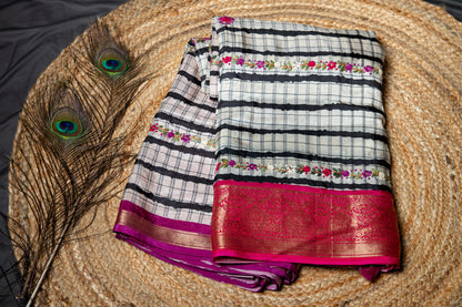 Premium Soft munga silk with frenchknot hand embroidery