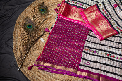 Premium Soft munga silk with frenchknot hand embroidery