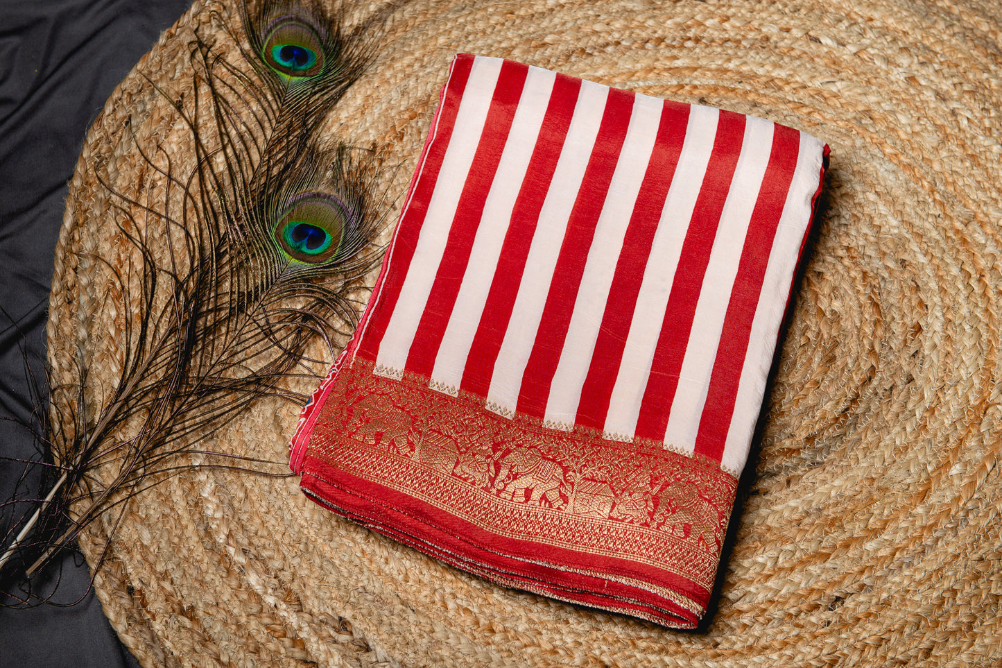 Pure Dola silk ajrakh handblock print saree -Red