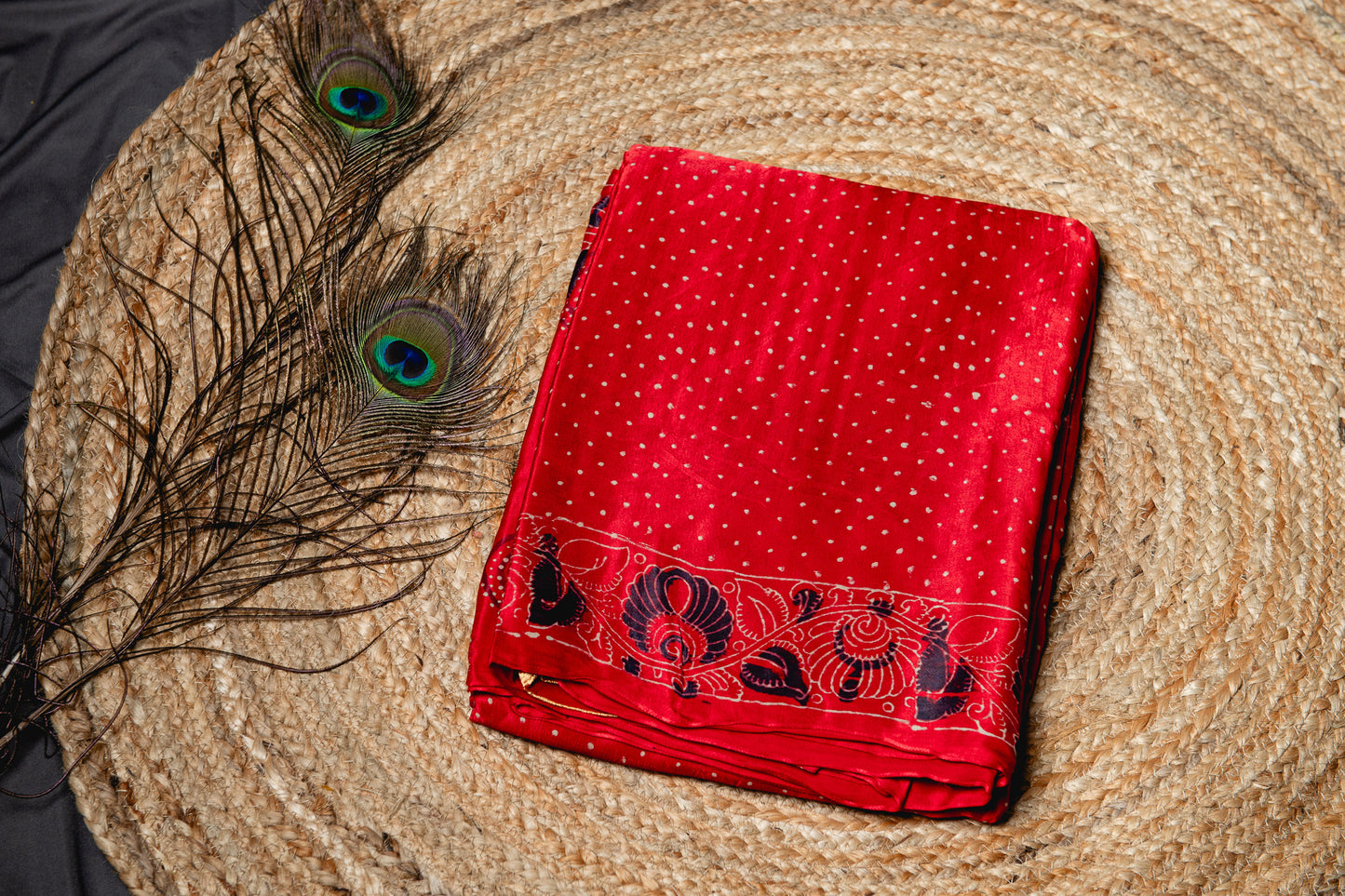 Pure modal silk ajrakh handblock print saree -Red