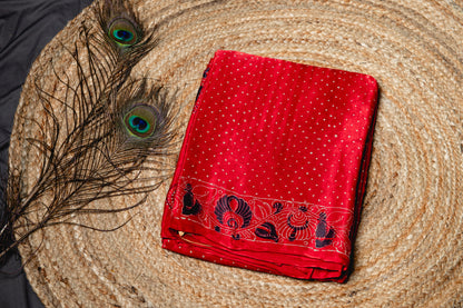 Pure modal silk ajrakh handblock print saree -Red
