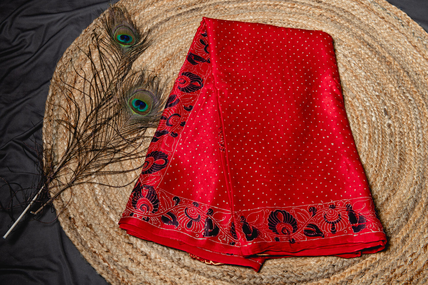 Pure modal silk ajrakh handblock print saree -Red