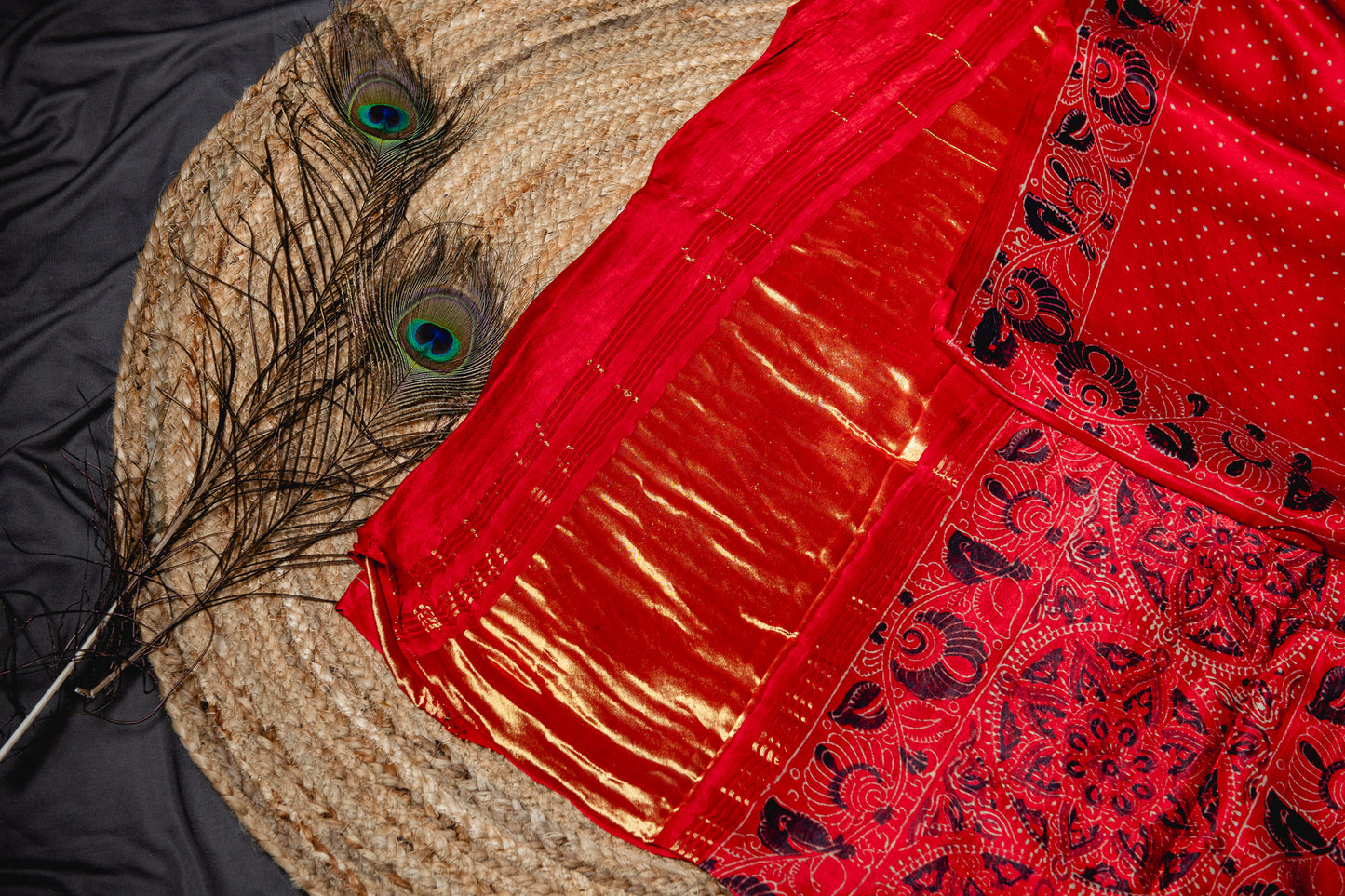 Pure modal silk ajrakh handblock print saree -Red