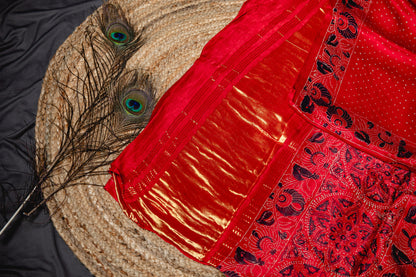 Pure modal silk ajrakh handblock print saree -Red