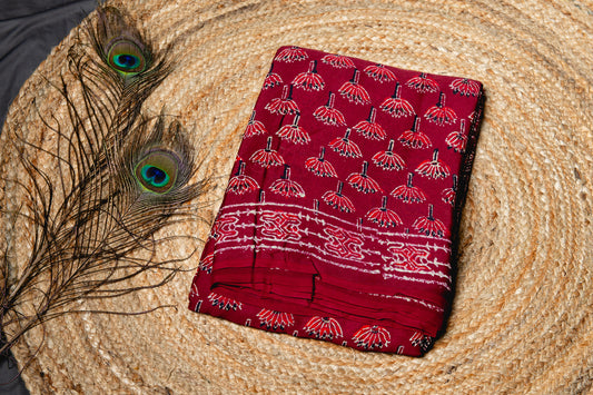 Pure modal silk ajrakh handblock print saree -Maroon
