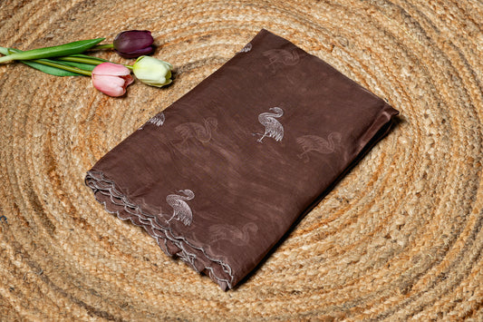 Pure organza embroidery saree - Brown