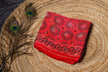 Pure modal silk ajrakh handblock print saree -Red