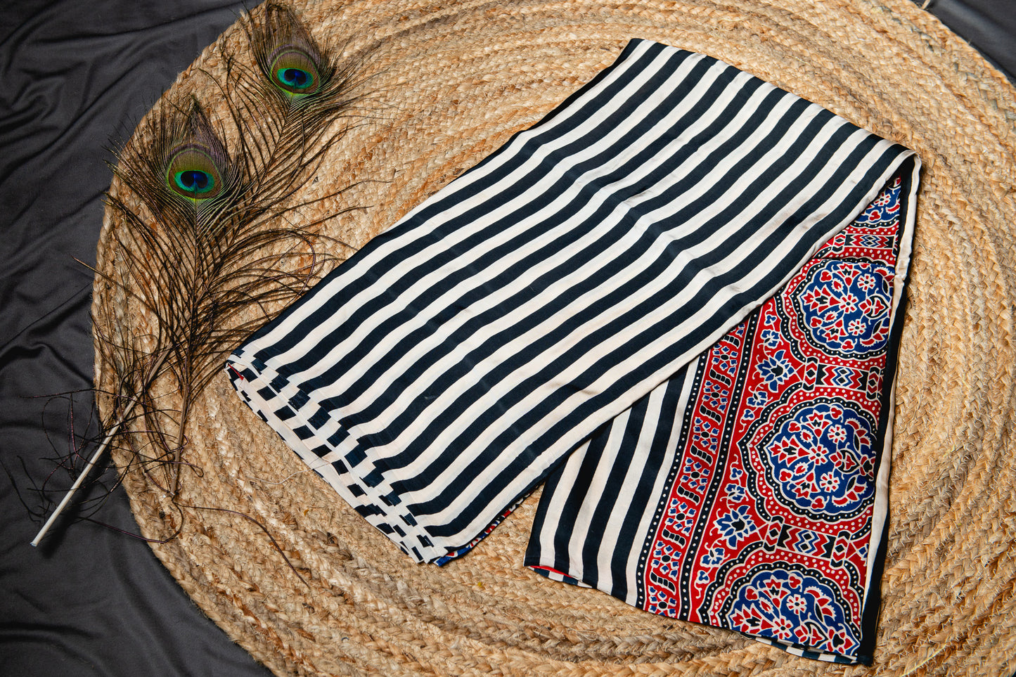 Pure modal silk ajrakh handblock print saree -Black