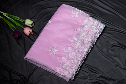Pink Organza embroidery saree