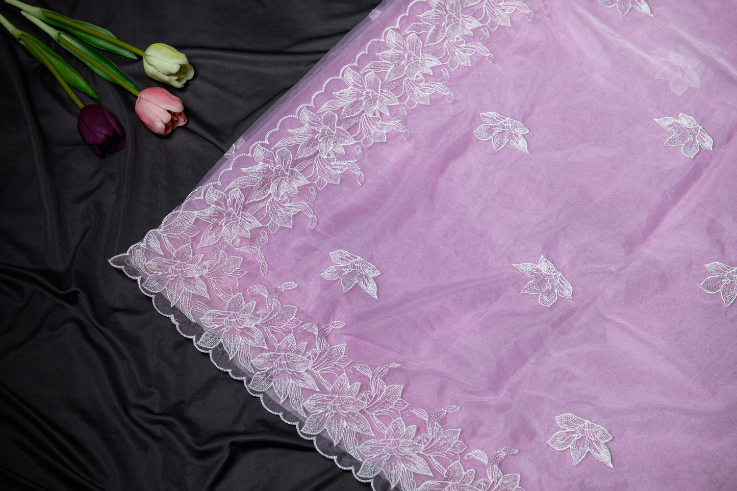 Pink Organza embroidery saree