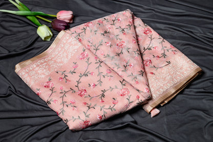 Pure Kota floral embroidery saree- peach