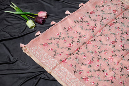 Pure Kota floral embroidery saree- peach