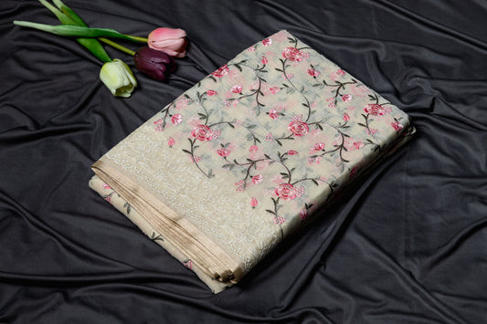 Pure Kota floral embroidery saree- yellow