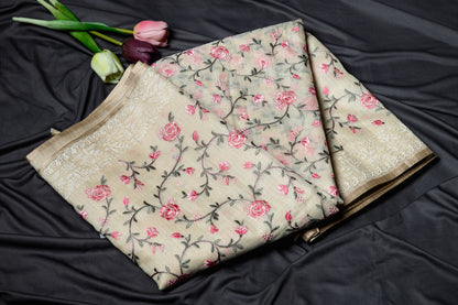 Pure Kota floral embroidery saree- yellow