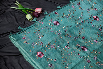 Pure Mul embroidery saree- Blue Ombre