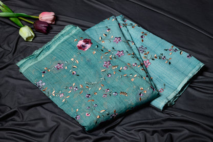 Pure Mul embroidery saree- Blue Ombre
