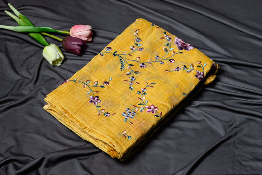 Pure Mul embroidery saree - Yellow ombre