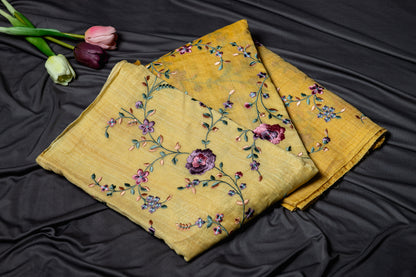 Pure Mul embroidery saree - Yellow ombre