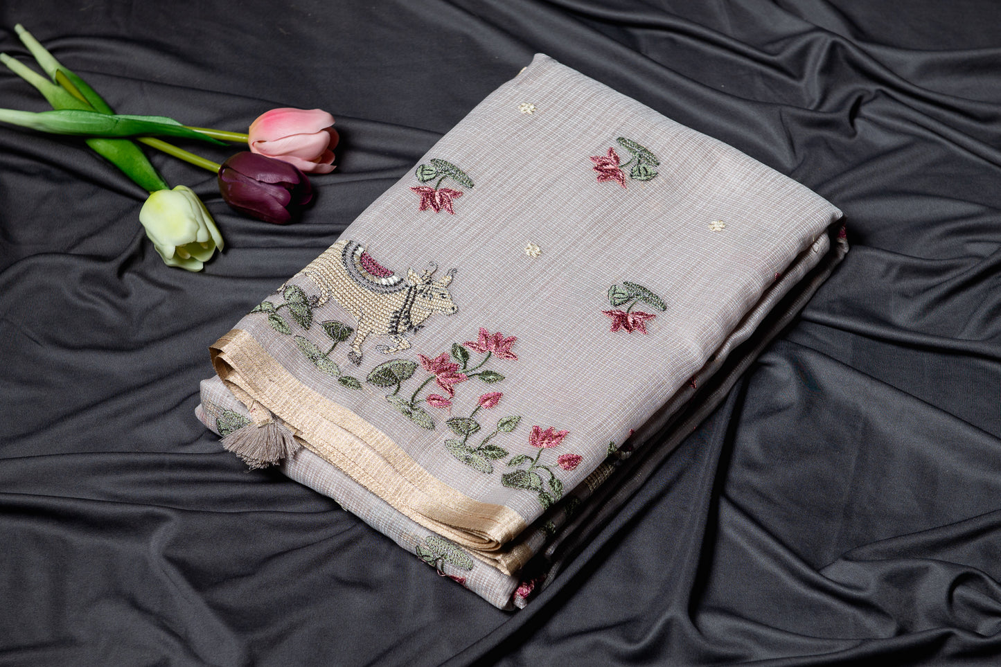 Pure Kota pichwai embroidery saree-Grey
