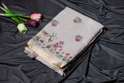 Pure Kota pichwai embroidery saree-Grey