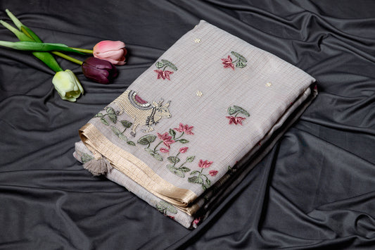 Pure Kota pichwai embroidery saree-Grey