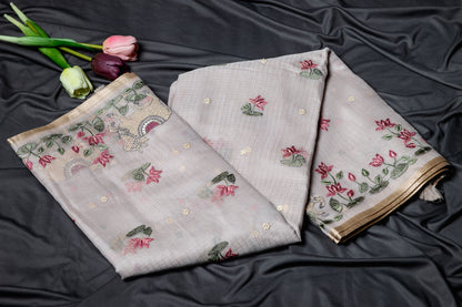 Pure Kota pichwai embroidery saree-Grey