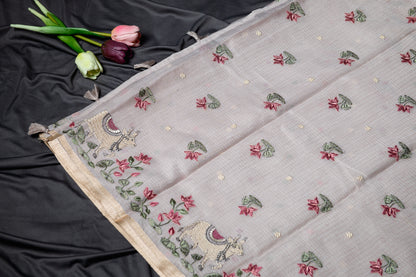 Pure Kota pichwai embroidery saree-Grey
