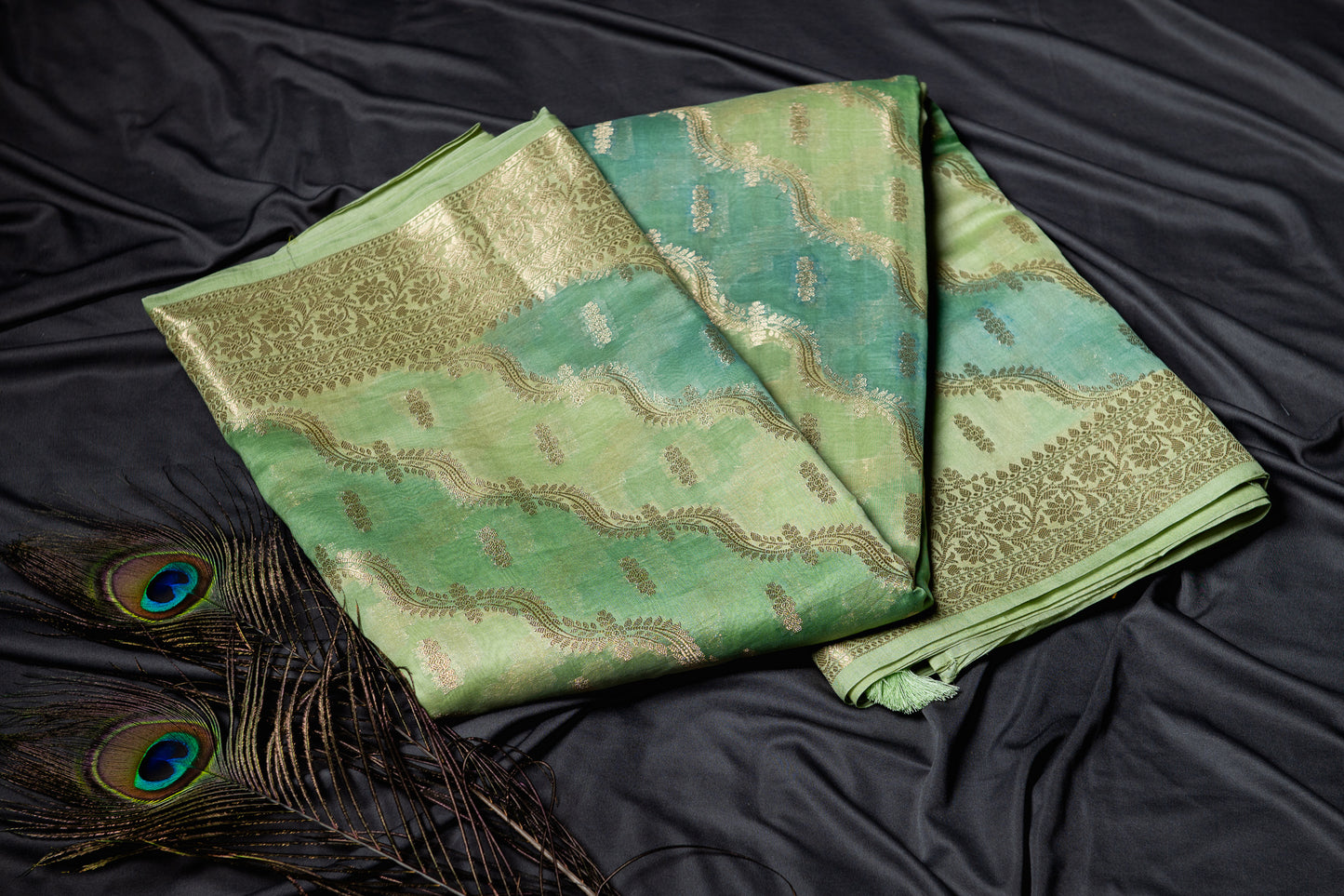 Pure chanderi rankart saree - Green