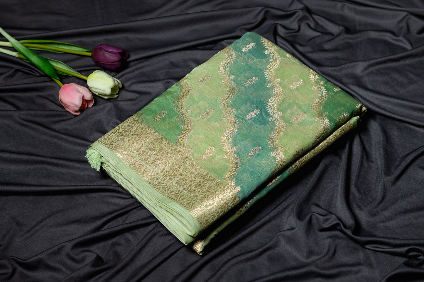 Pure chanderi rankart saree - Green