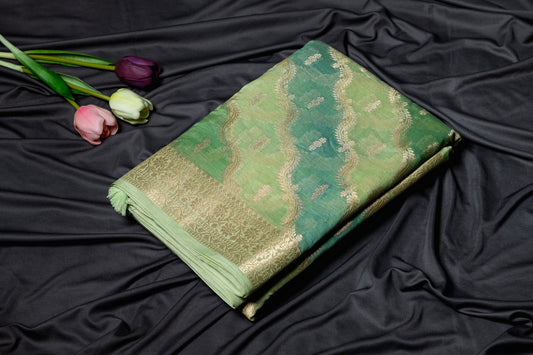 Pure chanderi rankart saree - Green