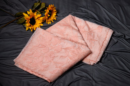 Organza glass tissue applique saree - Peach