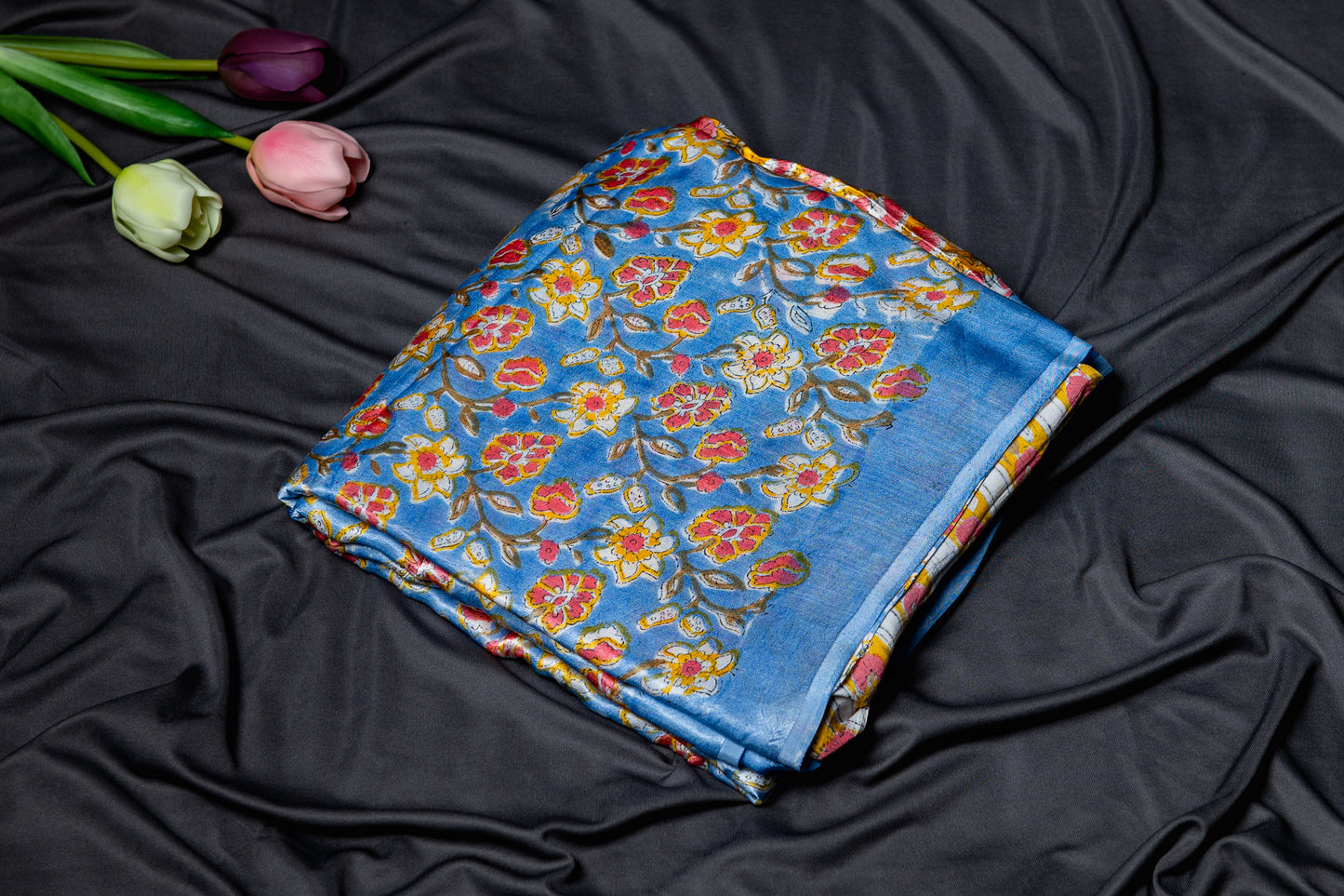 Pure modal silk handblock saree- blue