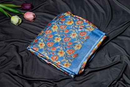 Pure modal silk handblock saree- blue